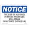 Signmission OSHA Notice Sign, 10" H, Rigid Plastic, NOTICE Use Of Alcohol Immediate Dismissal Sign, Landscape OS-NS-P-1014-L-16657 - alternate 1